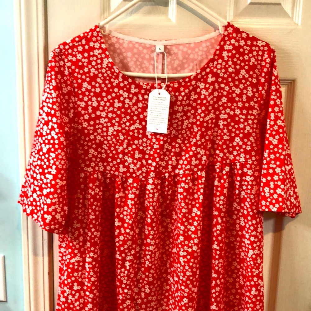 NWT red dress with white flowers.  Has pockets.